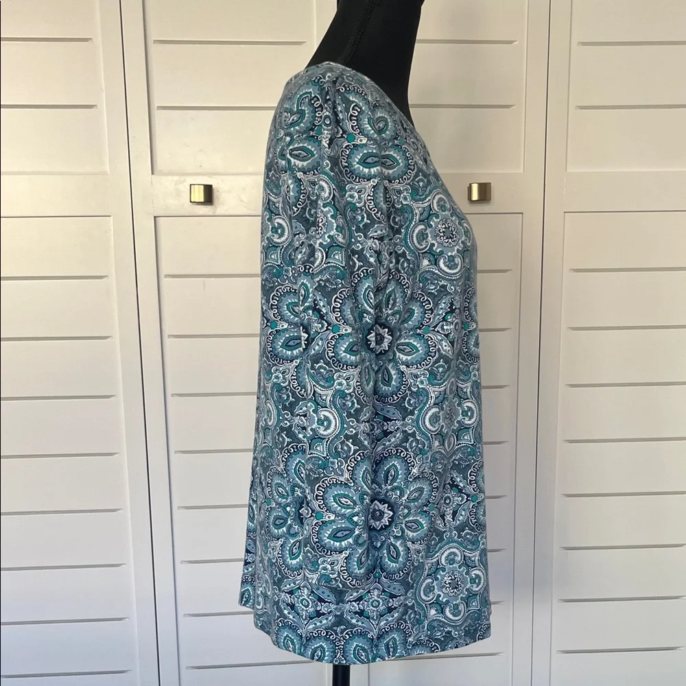 Talbots Blue and White Mandala Print 3/4 - Sleeve Tee Sz M - Picture 5 of 12